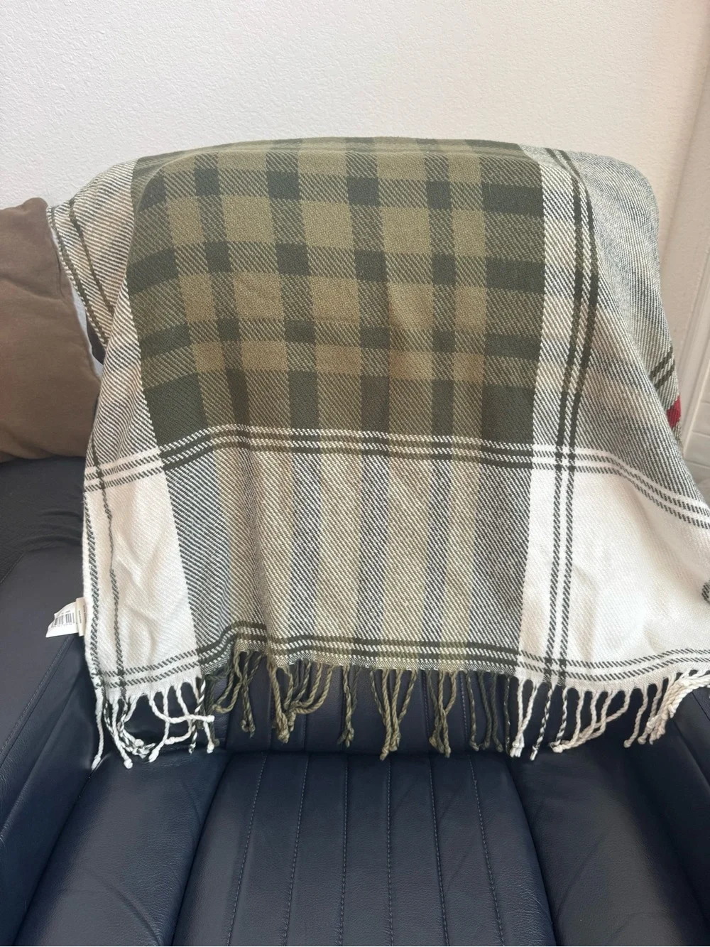 Hearth & Hand with Magnolia Plaid Throw in Olive Green, Red, & Cream